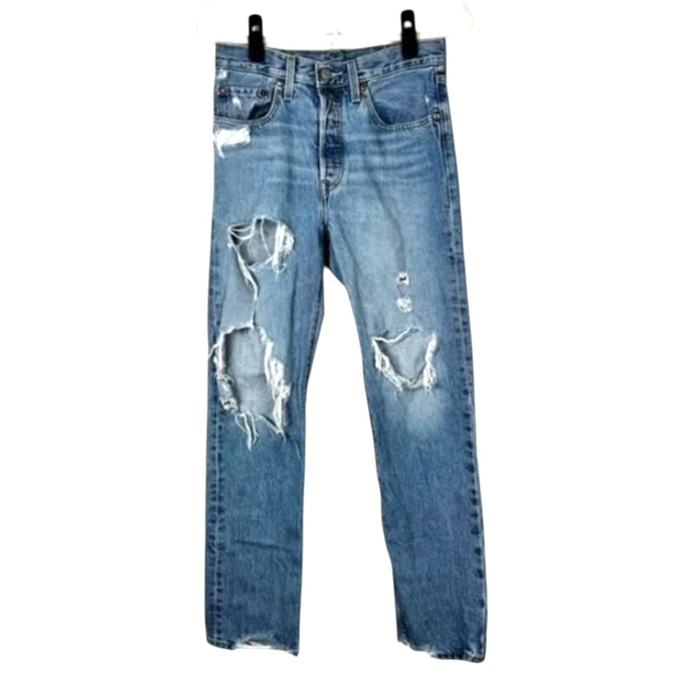 LEVI'S 501 STRAIGHT LEG JEANS Destroyed Style LUXOR STREET WASH Streetwear 24x30